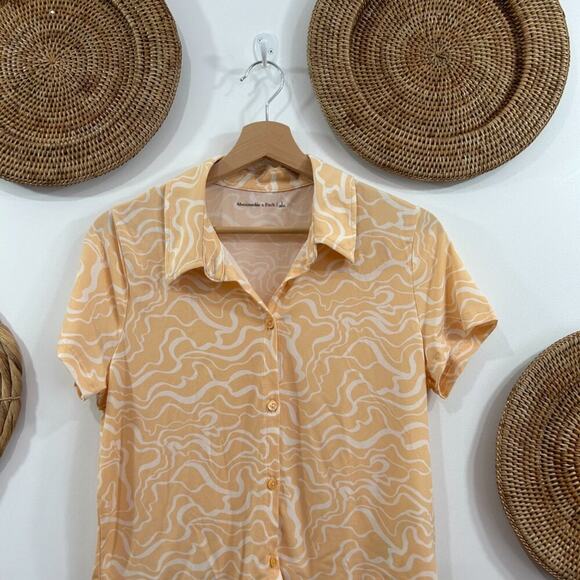 Abercrombie Orange Hippie Retro Button Up Collared Cropped Tee T-Shirt Large - Picture 3 of 5